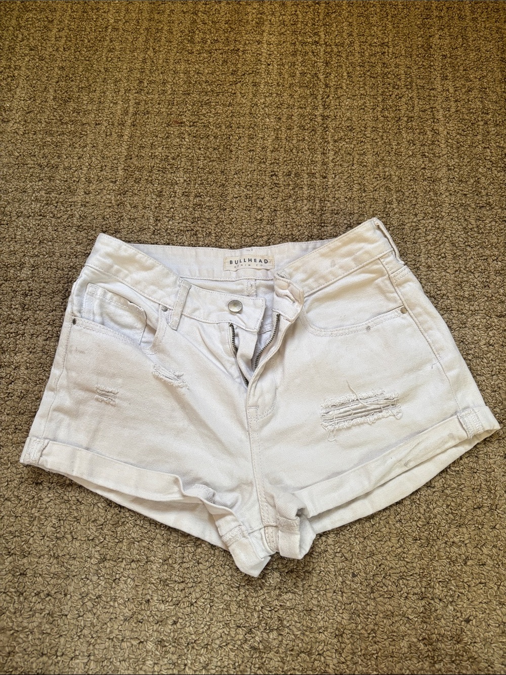 Bullhead White Distressed Rolled-Hem Jean Shorts